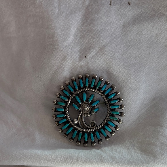 Chic Silver and Turquoise Brooch - Picture 3 of 5